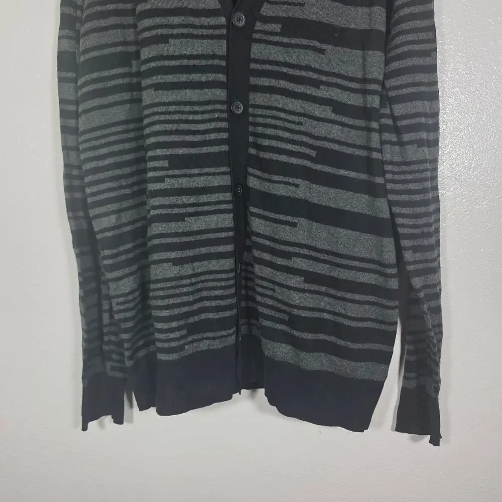 Shaquille O’Neal XLG Black Sheer Striped Button Front Cardigan Men’s XLT